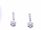 Silver CZ Flower Cluster Drop Earrings
