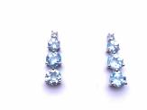 Silver Blue Topaz 4 Stone Drop Stud Earrings