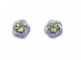 Silver Peridot and CZ Cluster Stud Earrings