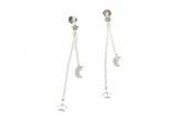 Silver Chain Moon & Star CZ Stud Earrings