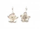 Silver Polished Flower Drop Earrings