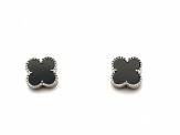 Silver Black Clover Earrings