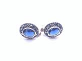 Silver Marcasite & Blue CZ Stud Earrings