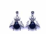 Silver Marcasite & Onyx Bee Drop Earrings