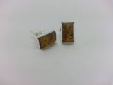 Silver Green Amber Oblong Stud Earrings