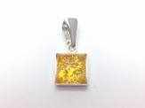 Silver Yellow Amber Square Pendant