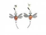 Silver Amber Dragonfly Stud Earrings