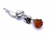 Silver Amber Rose Brooch