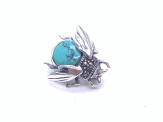 Silver Marcasite & Turquoise Bee Brooch