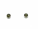 Silver Green Amber Round Stud Earrings