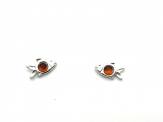 Silver Cognac Amber Fish Stud Earrings