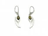 Silver Green Amber Hinged Wing Earrings