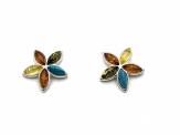 Silver Multi Amber & Turquoise Flower Stud Earring