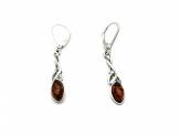 Silver Celtic Cognac Amber Drop Earrings