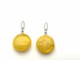 Silver Yellow Amber Circle Stud Earrings
