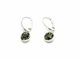 Silver Green Amber Drop Earrings