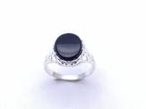 Silver Black Oval Whitby Jet Signet Ring Size P