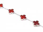 Silver Red Clover Bracelet