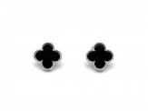 Silver Black Clover Stud Earrings