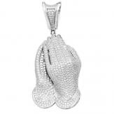 Silver CZ Large Praying Hands Pendant 60x27mm