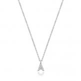 Silver Rhodium Plated CZ Initial Necklace A