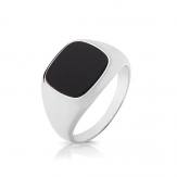 Silver Onyx Cushion Cut Signet Ring