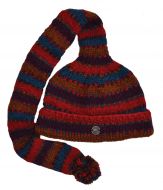 Mid tail hat - turn up - pure wool - hand knitted - fleece lining - red / teal