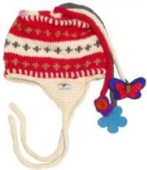 Pure Wool half fleece lined - fancy ear flap hat - Red/White/Grey
