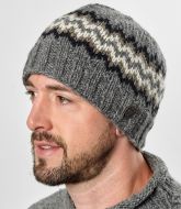 Pure Wool Half fleece lined - zig zag beanie - Mid grey