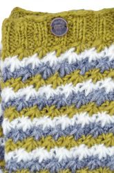 Hand knit - rosette - pure wool - wristwarmers - green/white