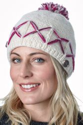 Pure Wool Criss cross bobble - hand knitted - pinks