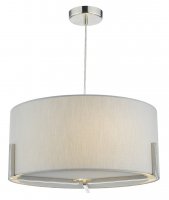 Dar Santino Pendant Satin Chrome with Grey Faux Silk Shade