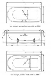 Bette Ocean Low-Line Rectangular Bath 160 x 70cm (Overflow Rear)