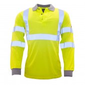 Flame Resistant Anti-Static Hi-Vis Long Sleeve Polo Shirt