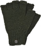 Pure Wool - Fingerless Gloves - Plain - Green
