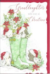 Christmas Card - Granddaughter - Wellies - Glitter - Out of the Blue