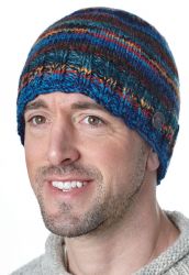 Pure Wool Electric Stripe Beanie - Blue