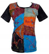 Embroidered  Patchwork - T Shirt - Black
