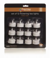 Premier Decorations Battery Operated Flickering LED Tea Lights (Set of 12)