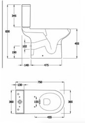 RAK Compact 75cm Extended Deluxe Rimless Close Coupled Full Access WC Pack Without Seat, Lever Cistern