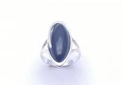 Silver Oval Black Whitby Jet Ring Size P