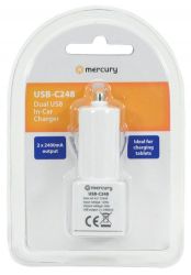 Mercury 421.754 Dual USB In-Car Charger 4800mA For Charging Mobile Devices - New