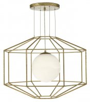 Dar Izmir 1 Light Pendant Hexagonal Gold Effect Opal Glass