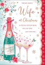 Christmas Card - Large - Wife - Champagne - Glitter - Regal