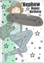 Birthday Card - Nephew - Skateboard - Green