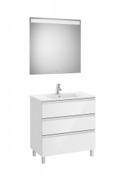 Roca The Gap Gloss White 800mm 3 Drawer Vanity Unit with Basin and Eidos LED Mirror