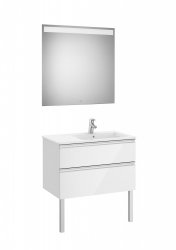 Roca The Gap Gloss White 800mm 2 Drawer Vanity Unit with Right Handed Basin and Eidos LED Mirror