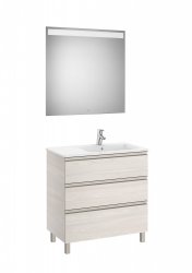 Roca The Gap Nordic Ash 800mm 3 Drawer Vanity Unit with Right Handed Basin and Eidos LED Mirror