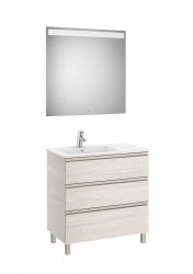 Roca The Gap Nordic Ash 800mm 3 Drawer Vanity Unit with Left Handed Basin and Eidos LED Mirror