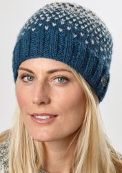 Pure Wool Graduated tick beanie - Teal/grey